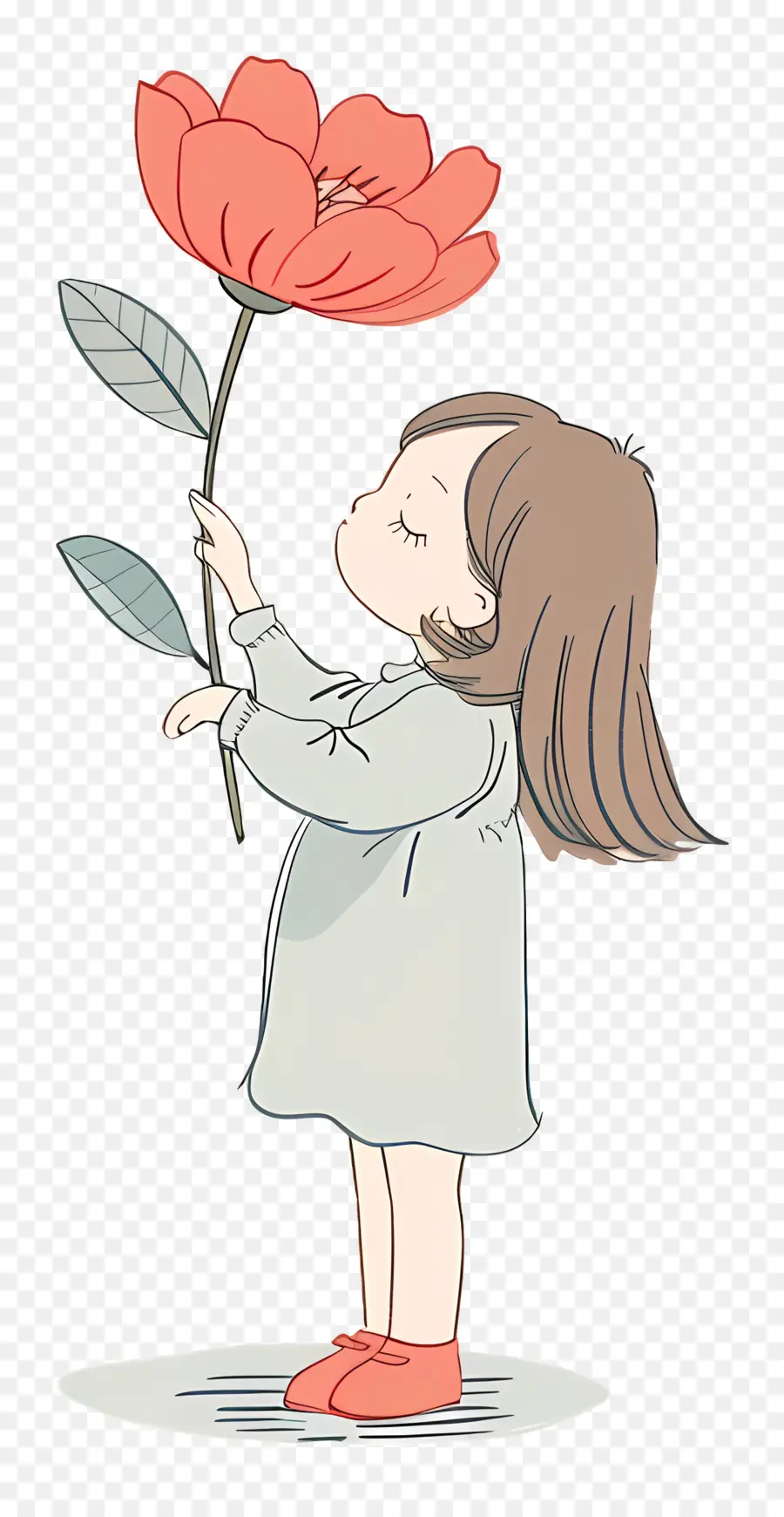 Fille Tenant Une Fleur，Petite Fille PNG