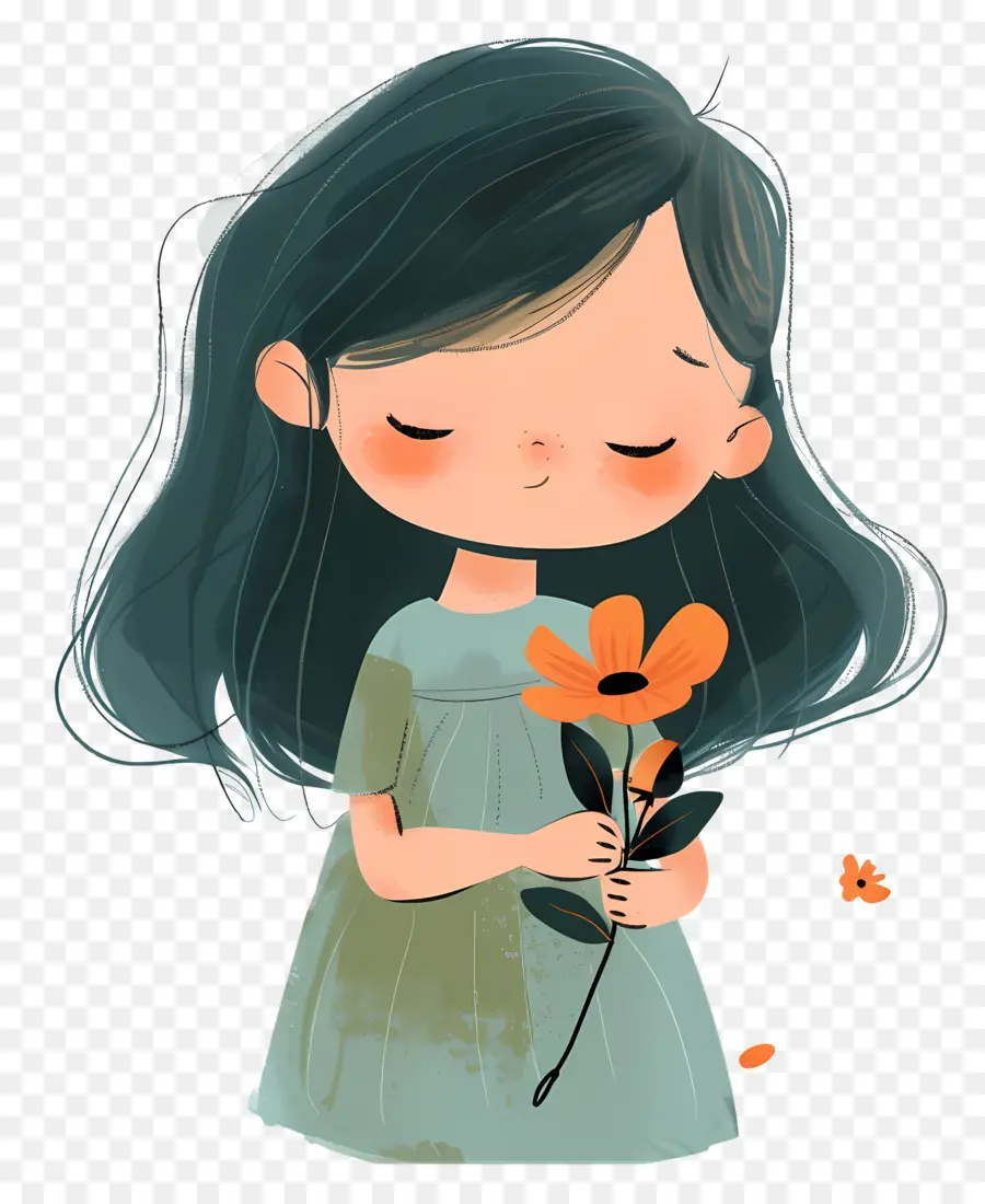 Fille Tenant Une Fleur，Jeune Fille PNG