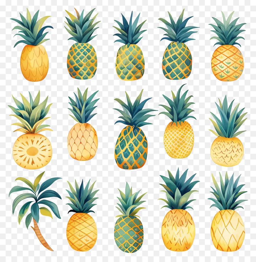 L'ananas，Peinture à L'aquarelle PNG