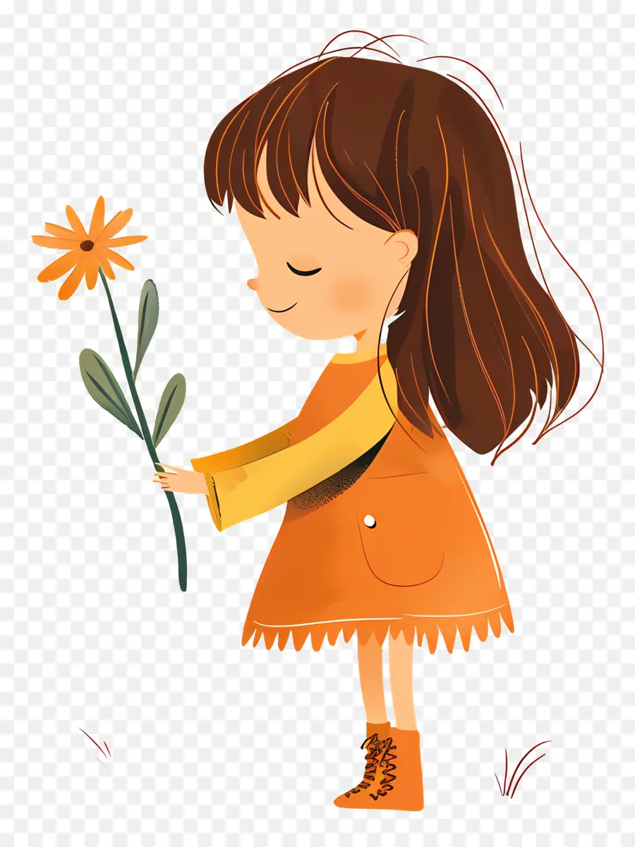 Fille Tenant Une Fleur，Fille PNG