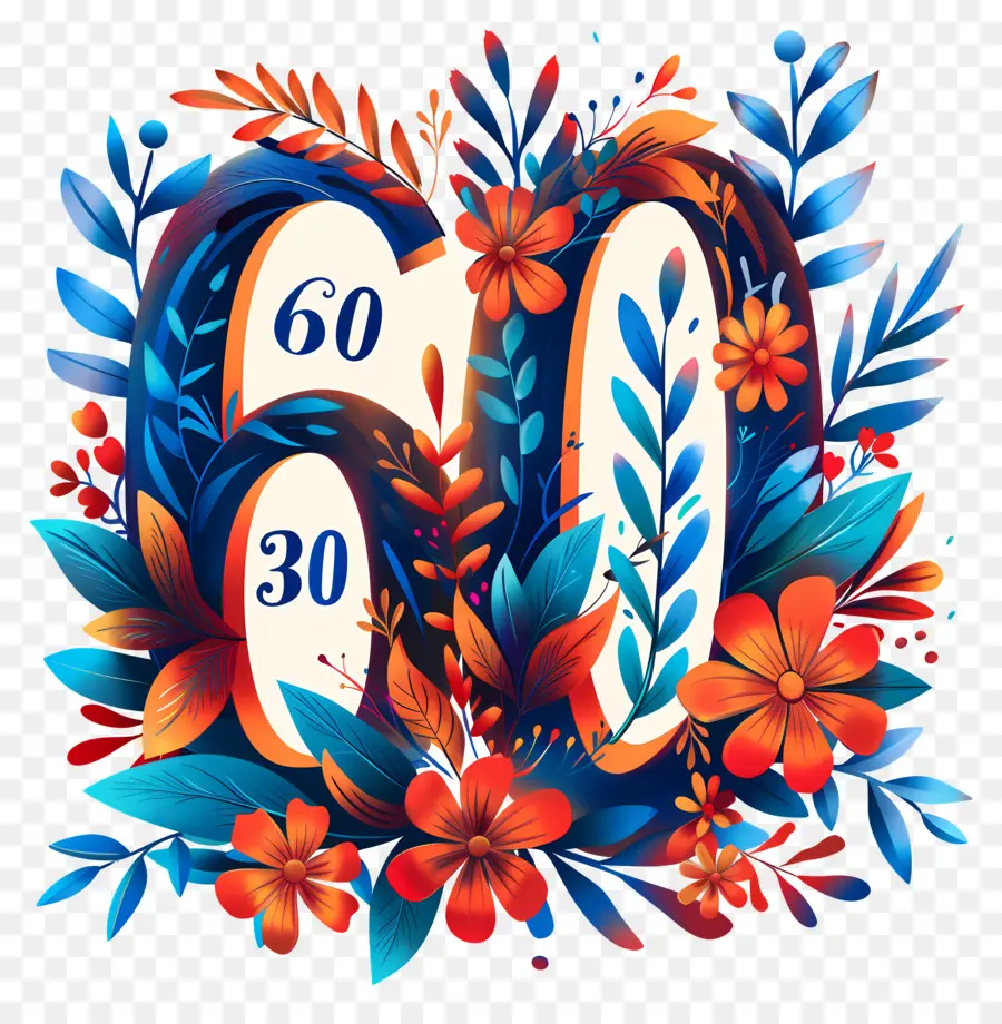 Numéro 60，Bleu Floral Design PNG