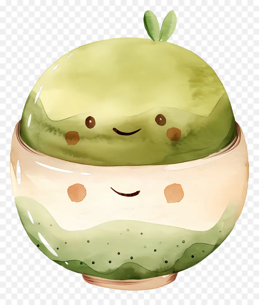 Pudding Kawaii，Bol à Thé Vert Mignon PNG