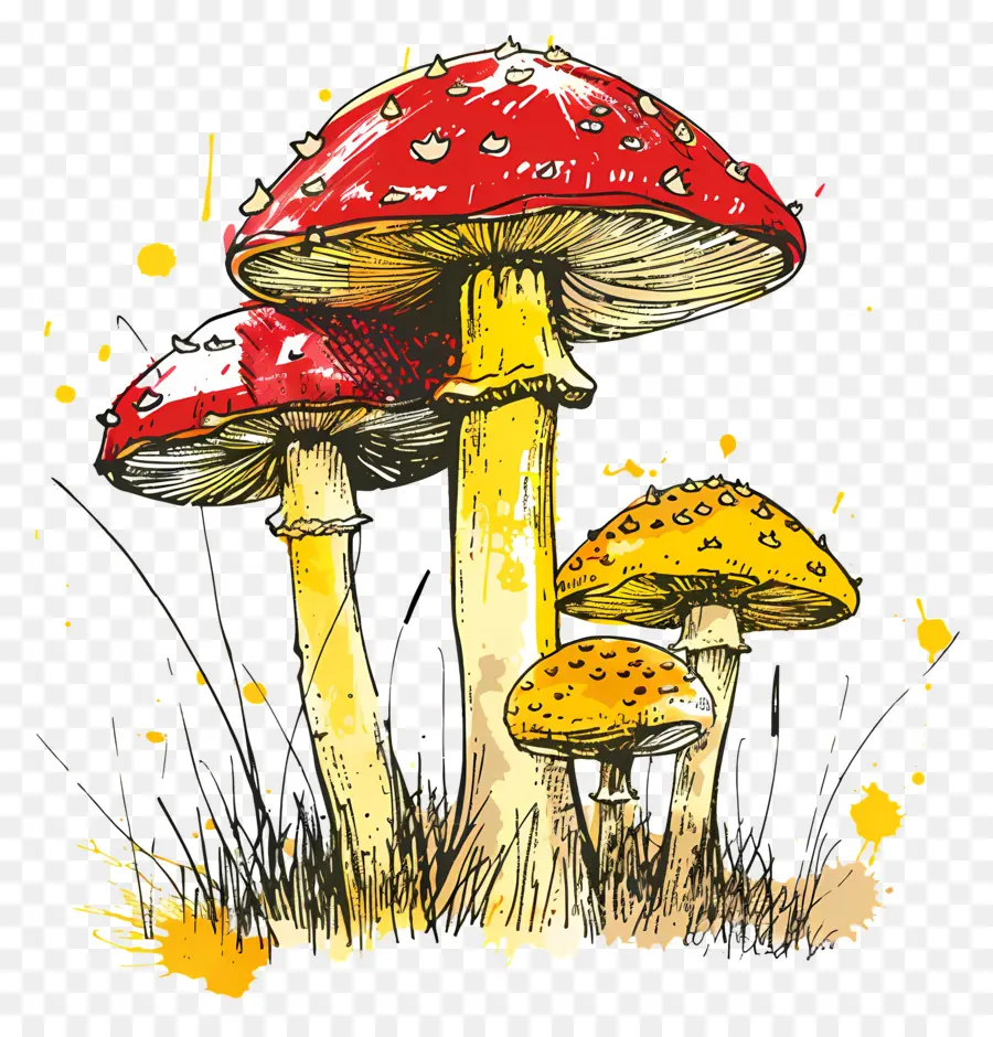 Champignons，Dessin À L'encre PNG