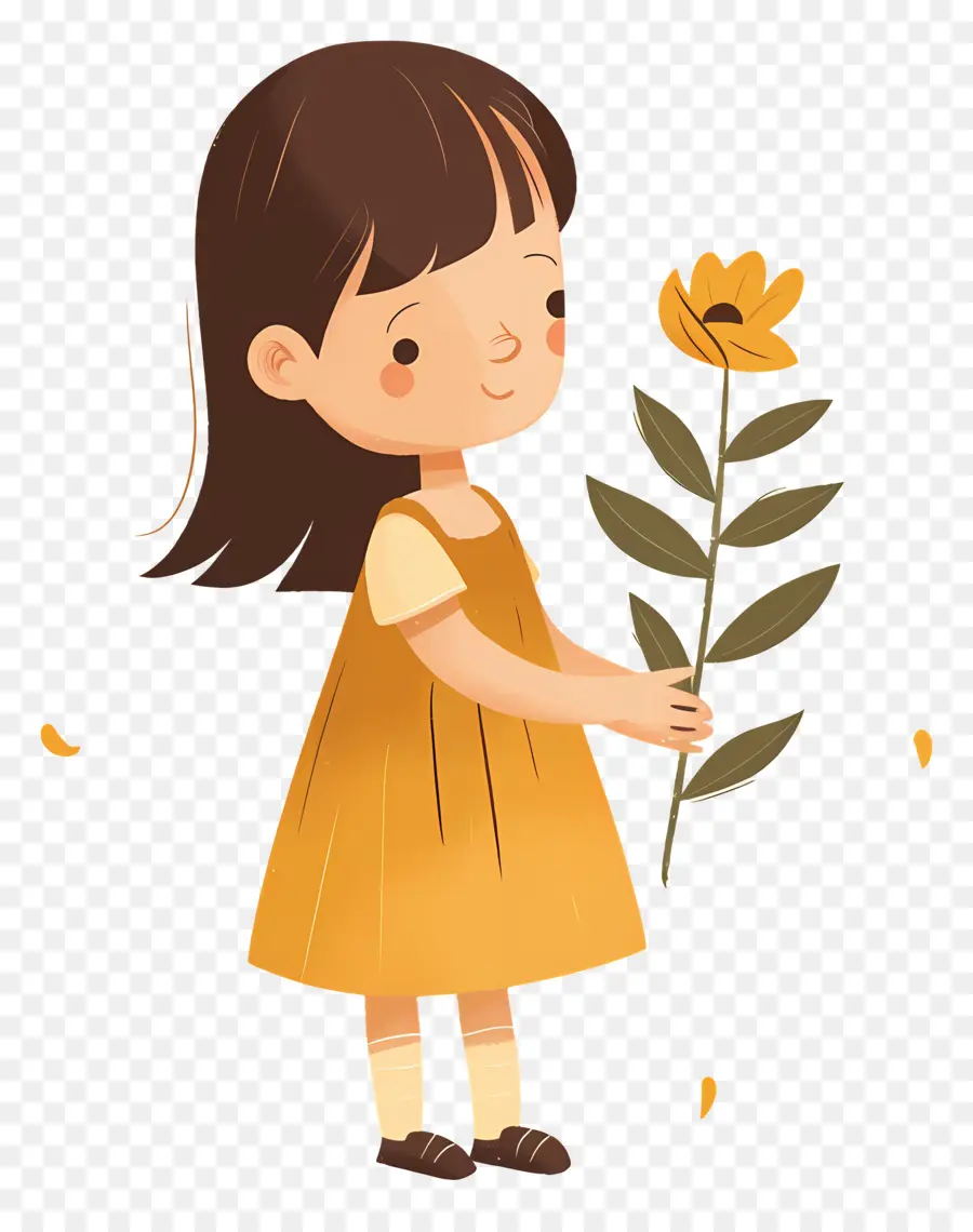 Fille Tenant Une Fleur，Jeune Fille PNG