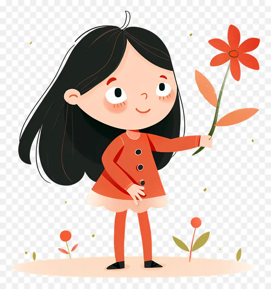 Fille Tenant Une Fleur，Fille PNG