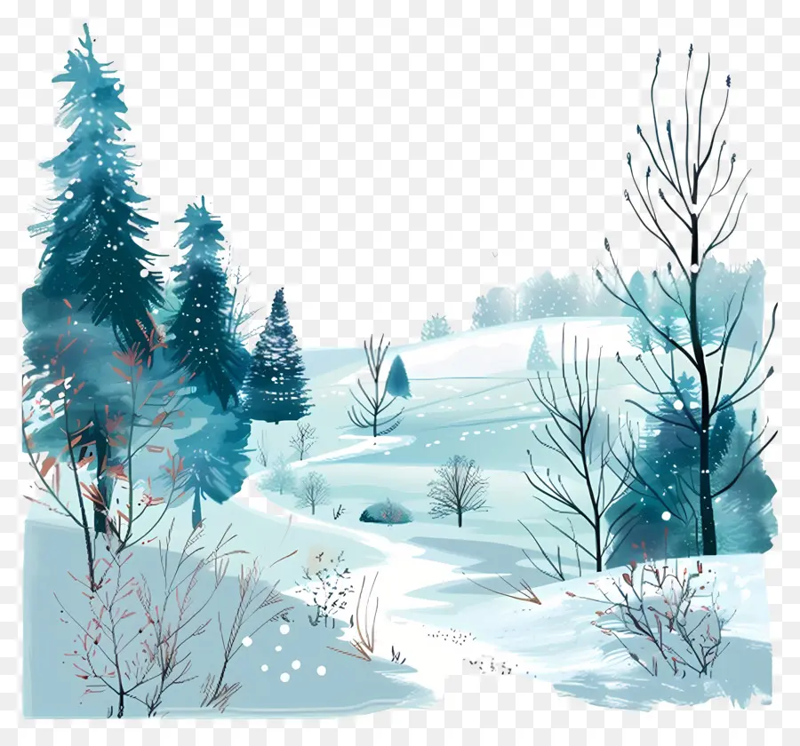 Paysage D'hiver，Arbres Enneigés PNG