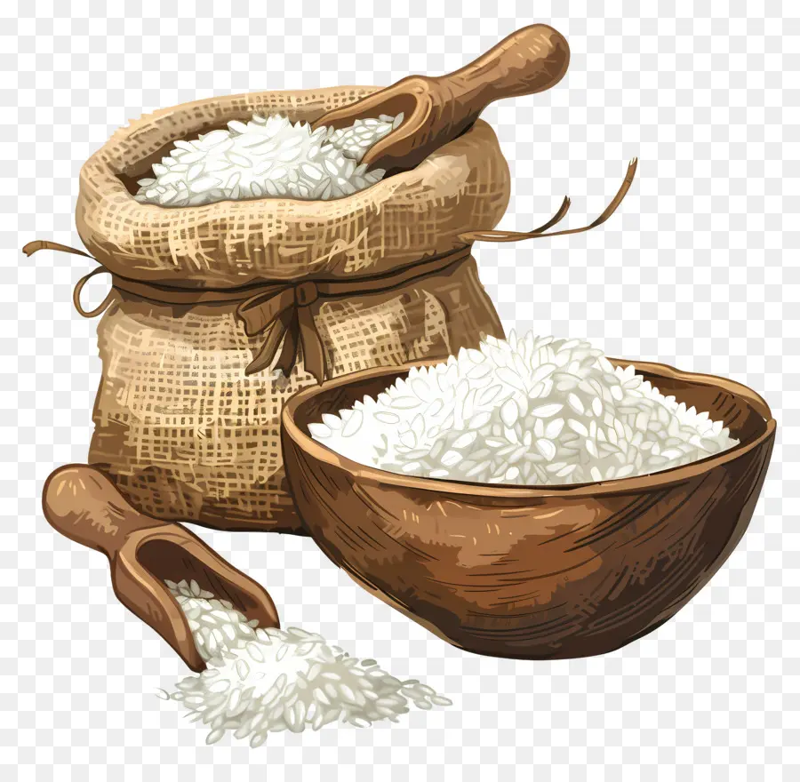 Riz，Paniers En Bois PNG