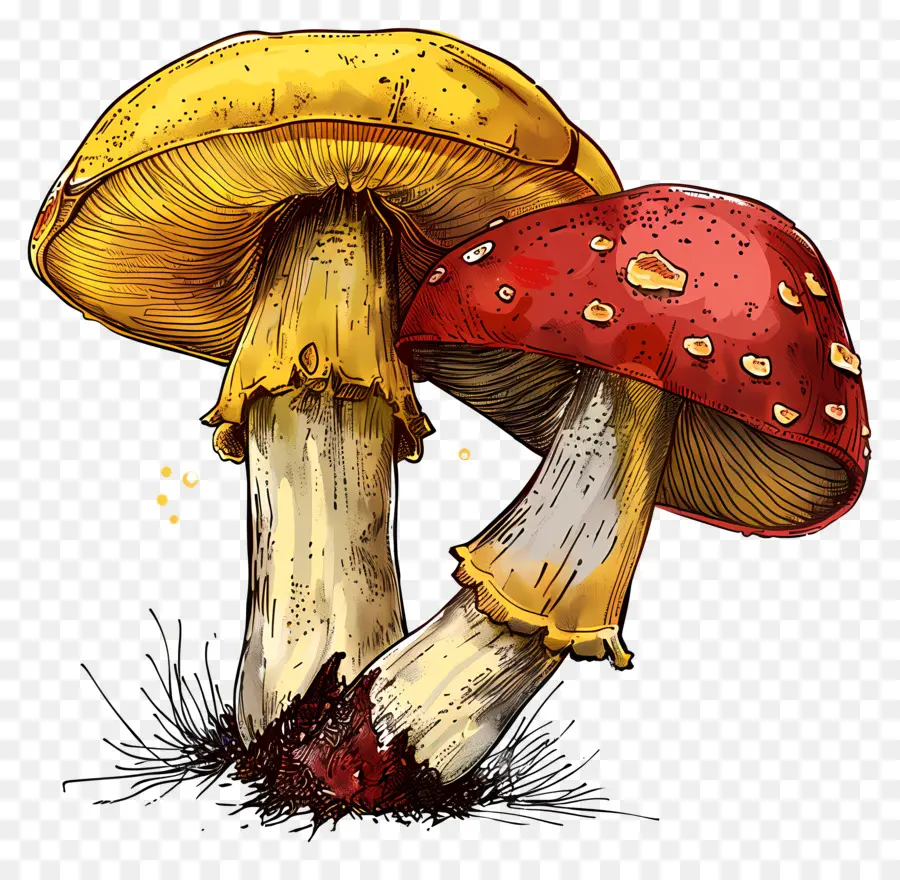 Champignons，Champignon Rouge Et Jaune PNG