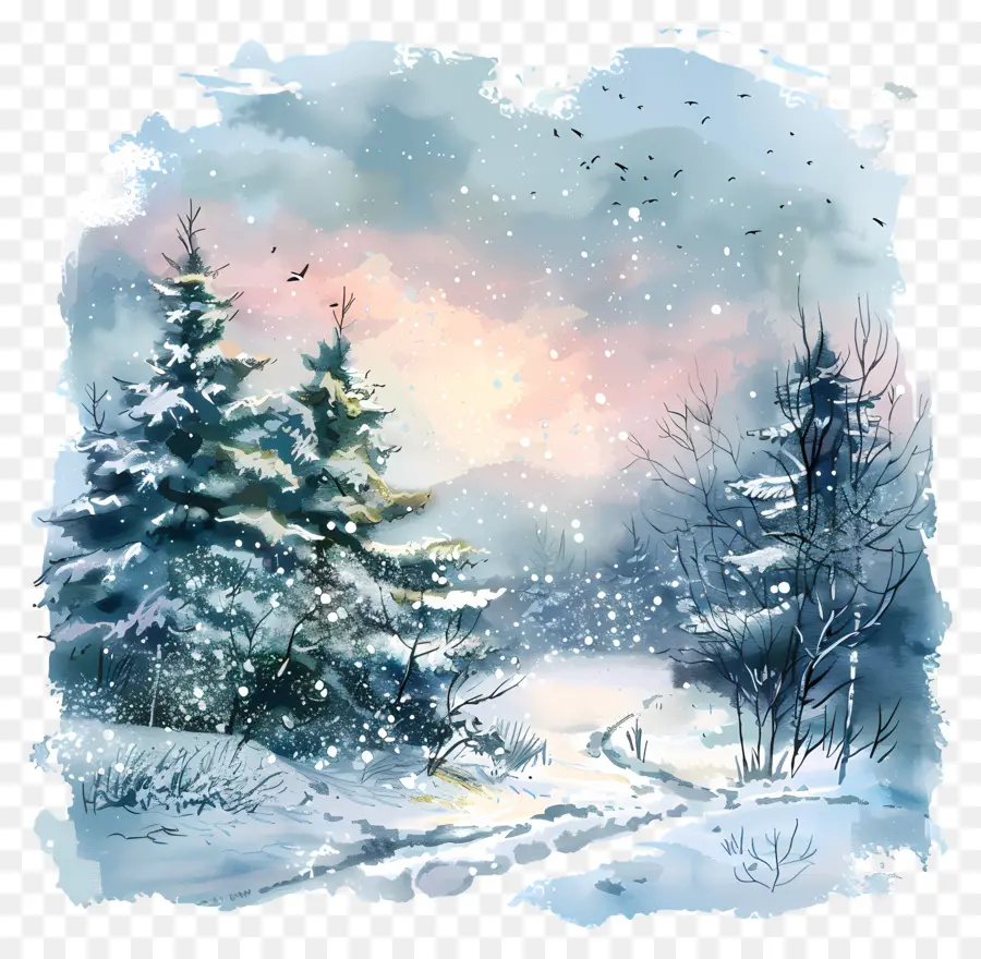 Paysage D'hiver，Pins PNG