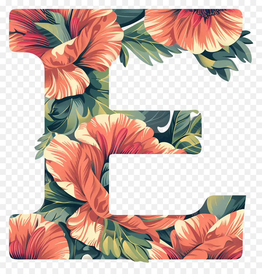 La Lettre E，Alphabet Floral PNG