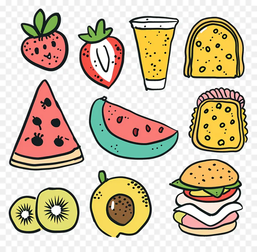 Doodle Alimentaire，Fruits PNG