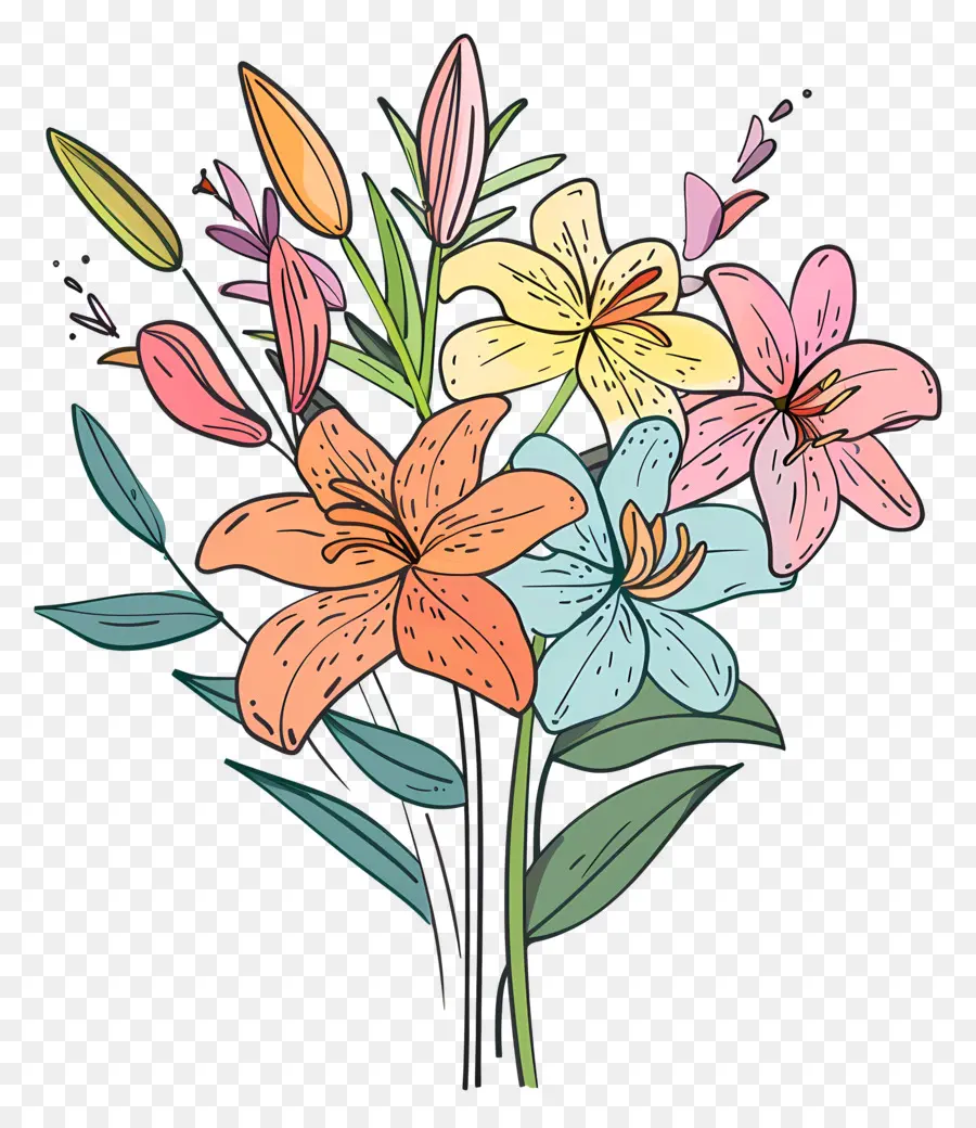 Bouquet De Lys，Fleurs Colorées PNG