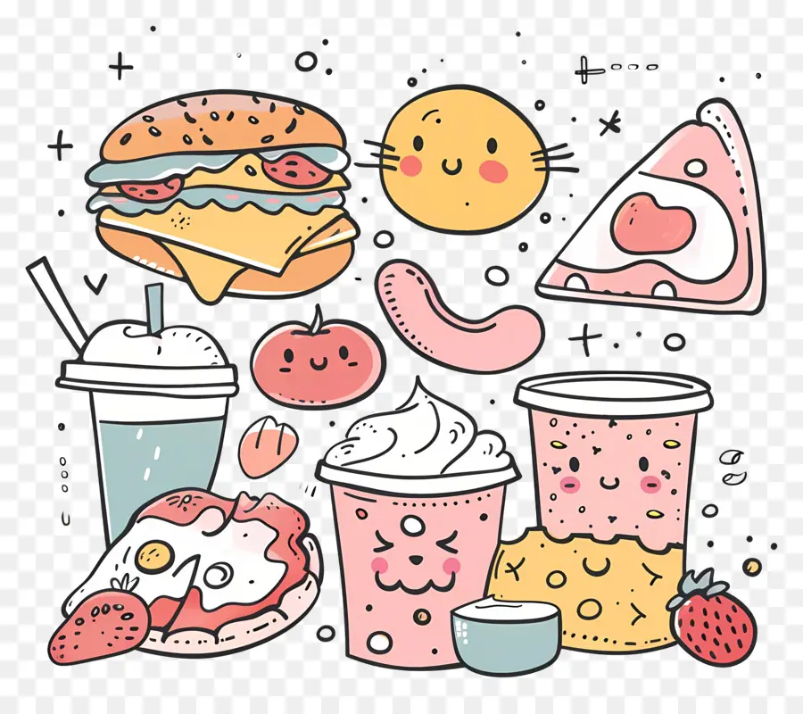 Doodle Alimentaire，La Nourriture Illustration PNG