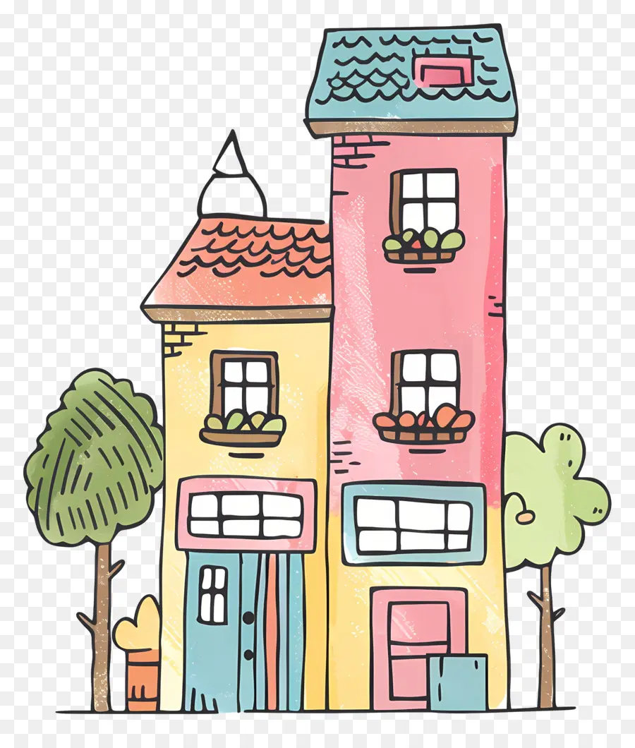 Bâtiment De Doodle，Dessin Animé Maison PNG