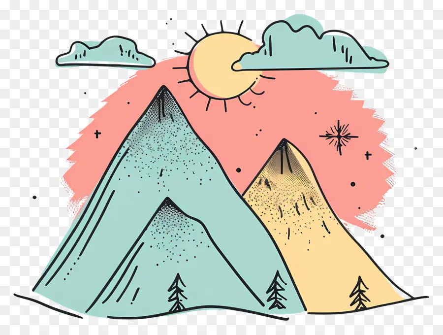 Mountain De Doodle，Paysage De Montagne PNG