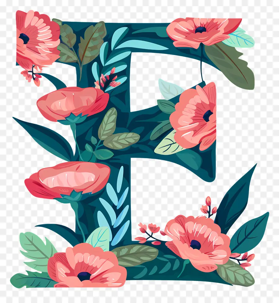 La Lettre E，Motif Floral PNG