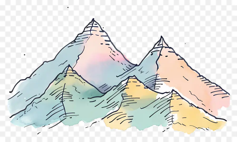 Mountain De Doodle，Peinture à L'aquarelle PNG