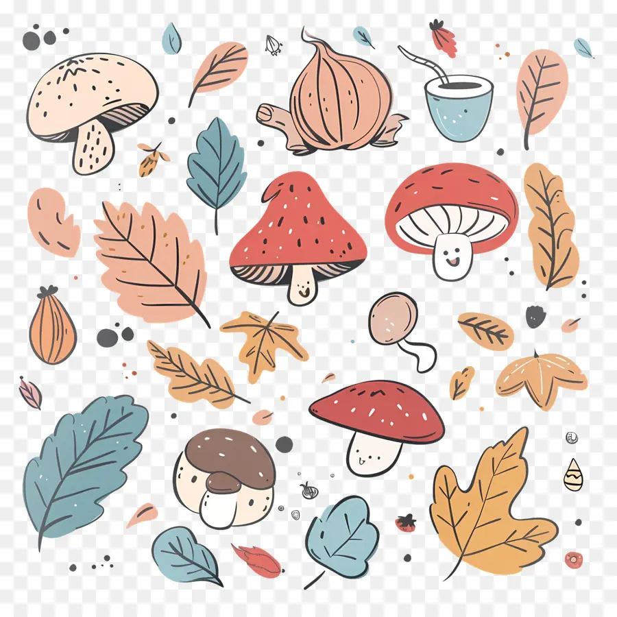 Doodle Automne，Champignons PNG