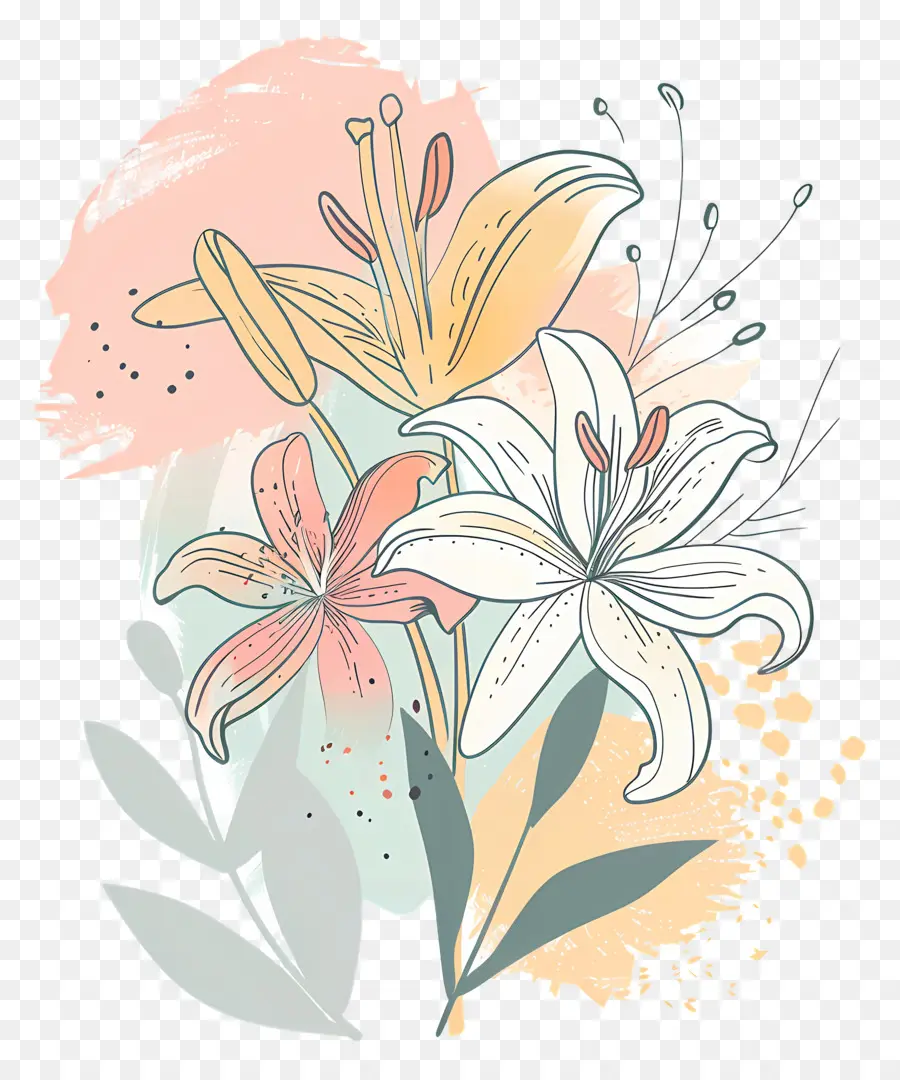 Bouquet De Lys，Peinture à L'aquarelle PNG