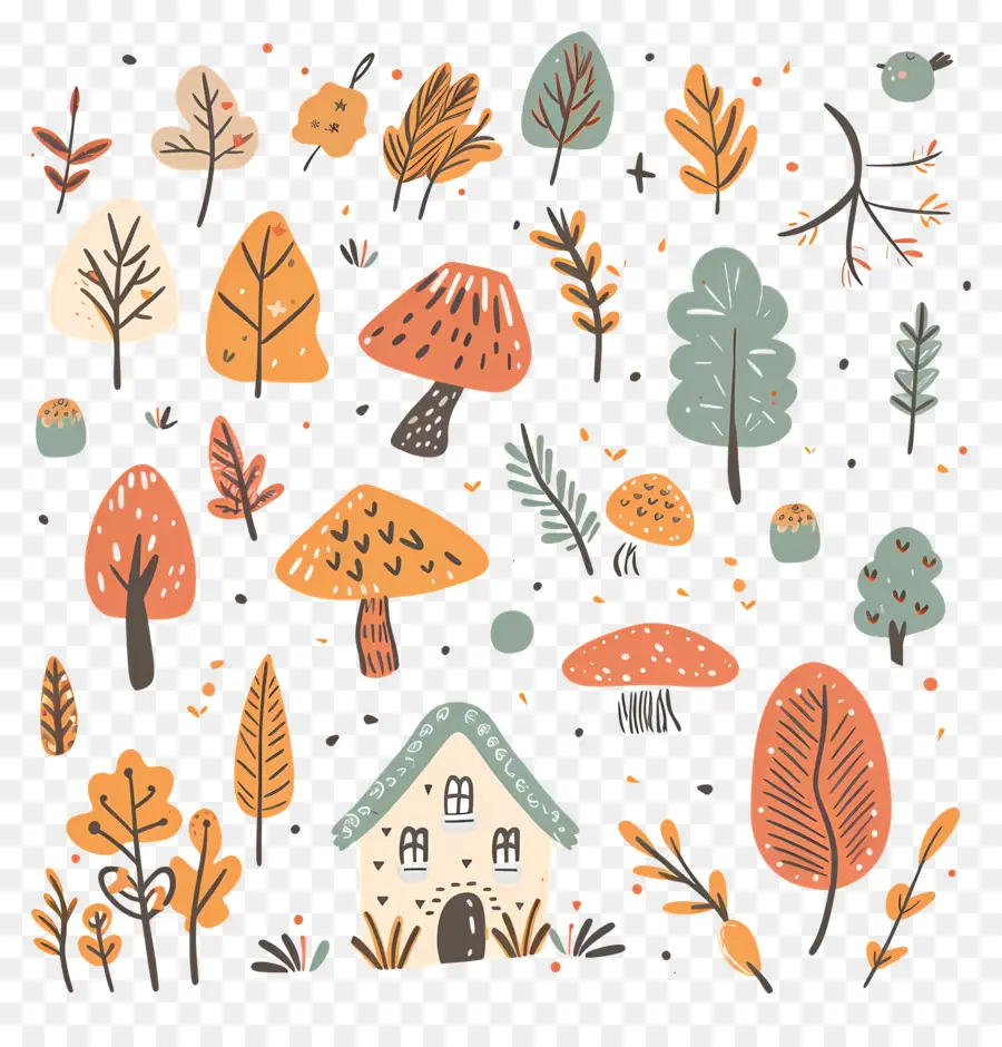 Doodle Automne，Feuilles De Dessin Animé PNG