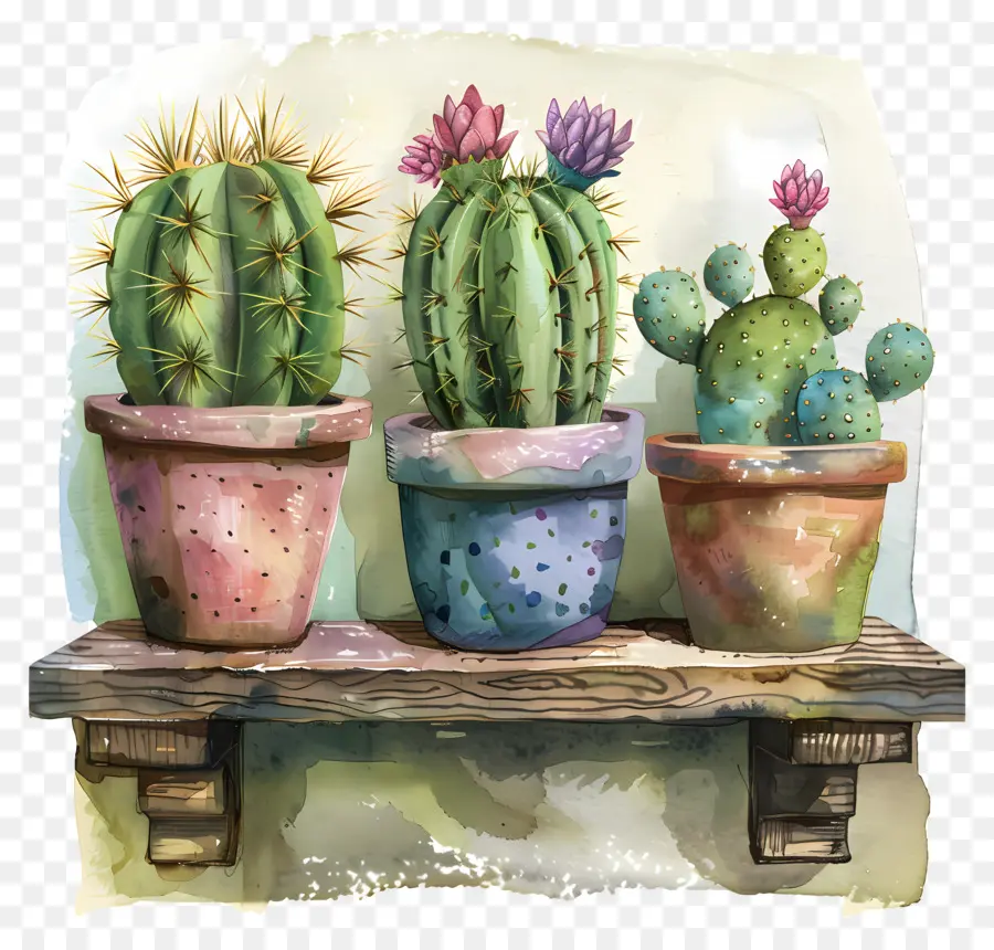 Cactus En Pot，Peinture à L'aquarelle PNG