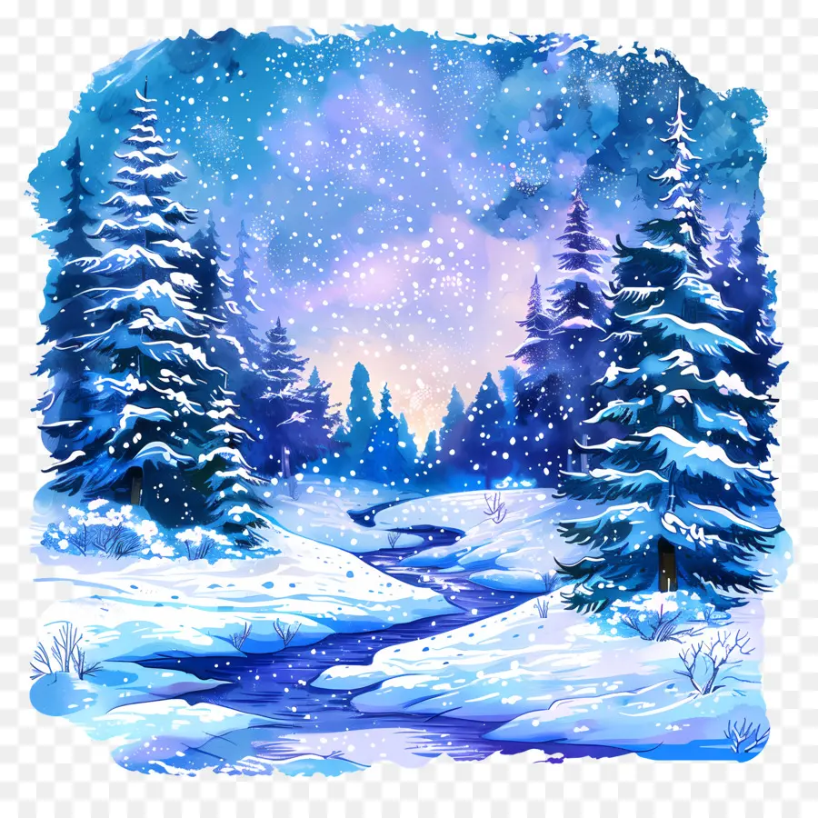 Paysage D'hiver，L'hiver Peinture PNG