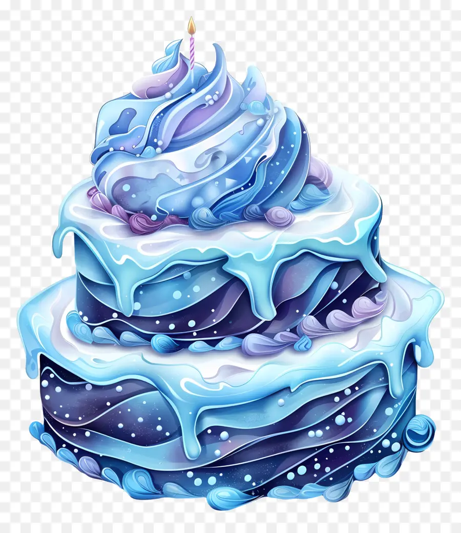 Gâteau D'anniversaire，Glaçage Bleu Et Blanc PNG