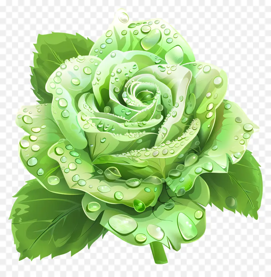 Rose Verte，Des Gouttelettes D'eau PNG