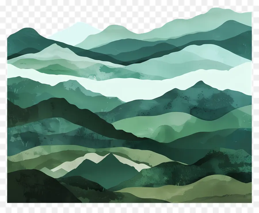 Contexte Des Montagnes Vertes，Peinture à L'aquarelle PNG