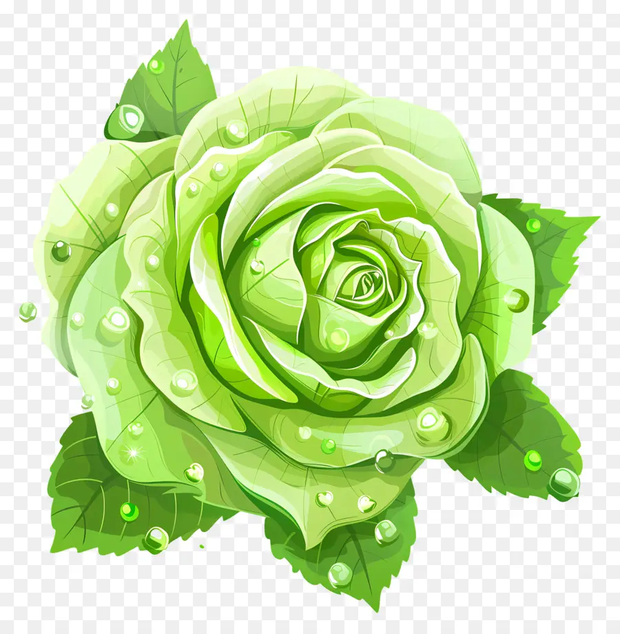 Rose Verte，Des Gouttelettes D'eau PNG