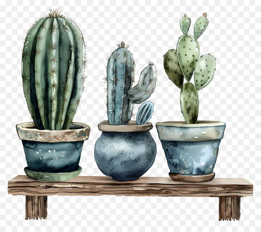 Cactus En Pot，Peinture à L'aquarelle PNG