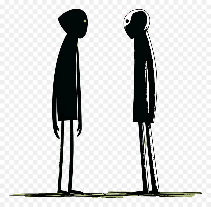 Rencontre De La Figure De Bâton，Illustration En Noir Et Blanc PNG