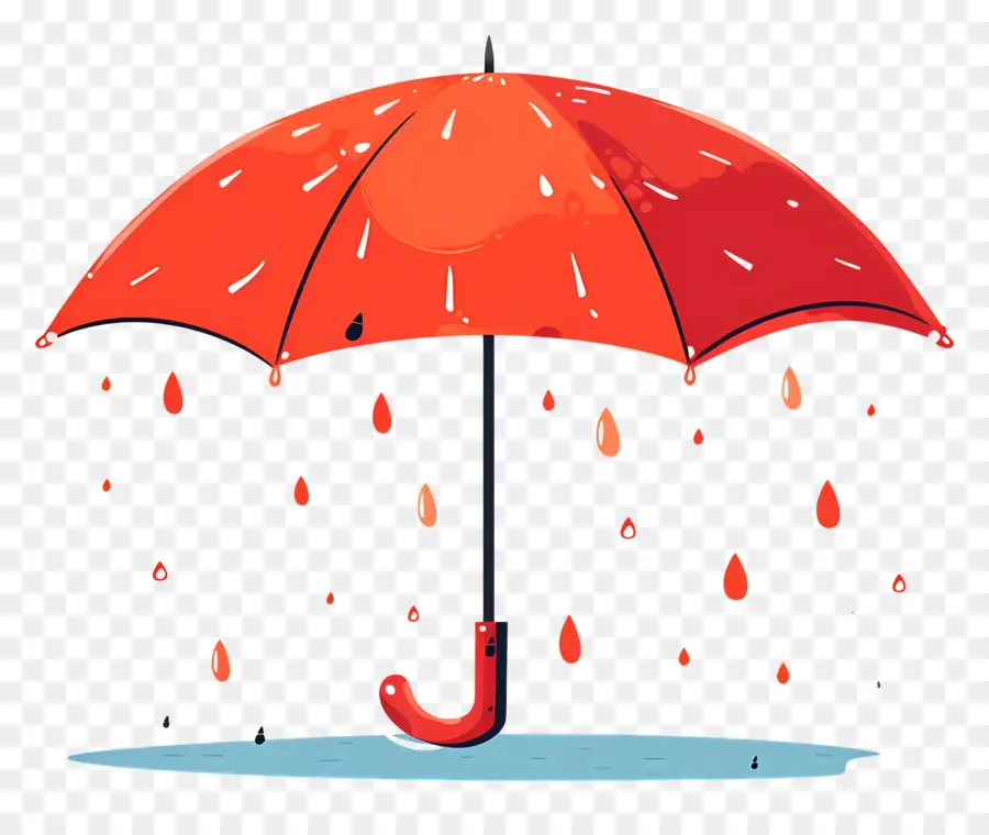 Parapluie Rouge，Les Gouttes De Pluie PNG