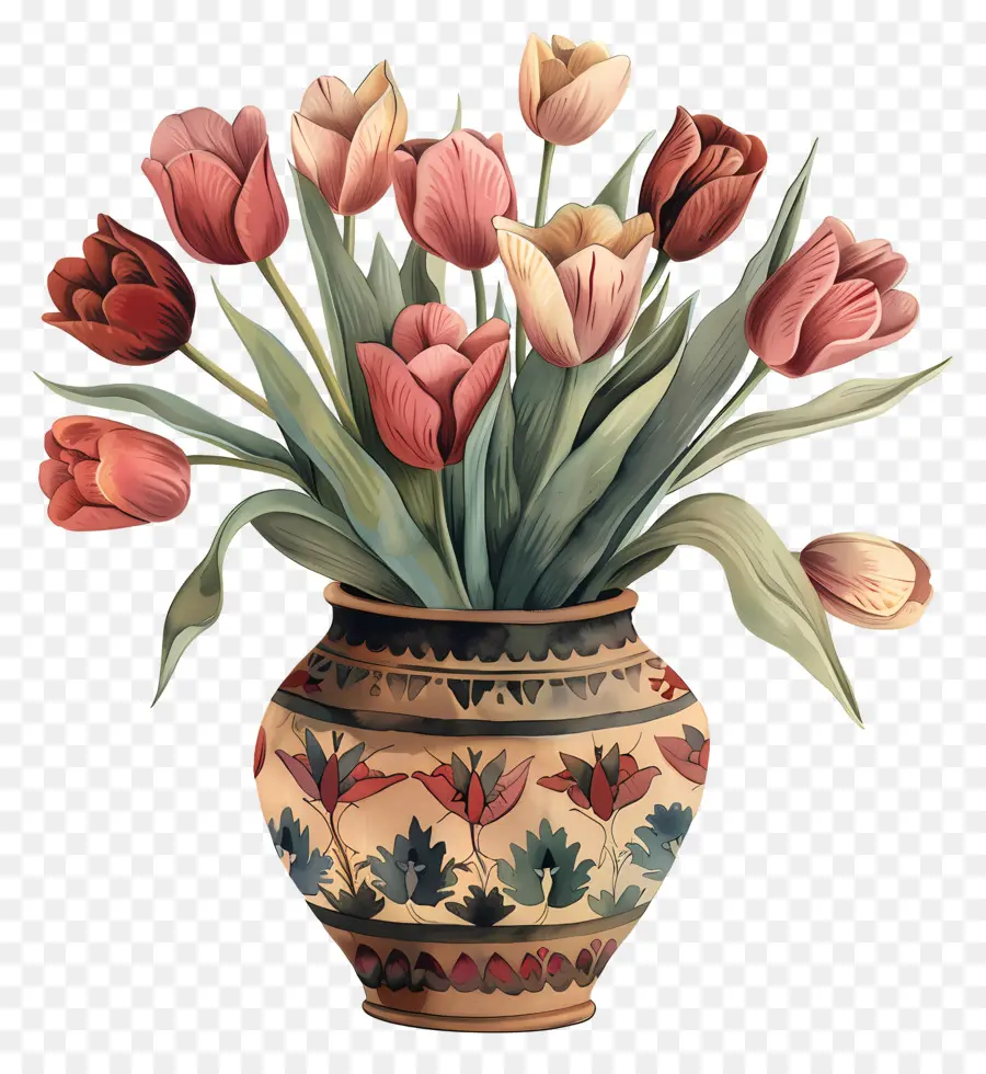 Vase De Tulipes，Tulipes Roses PNG