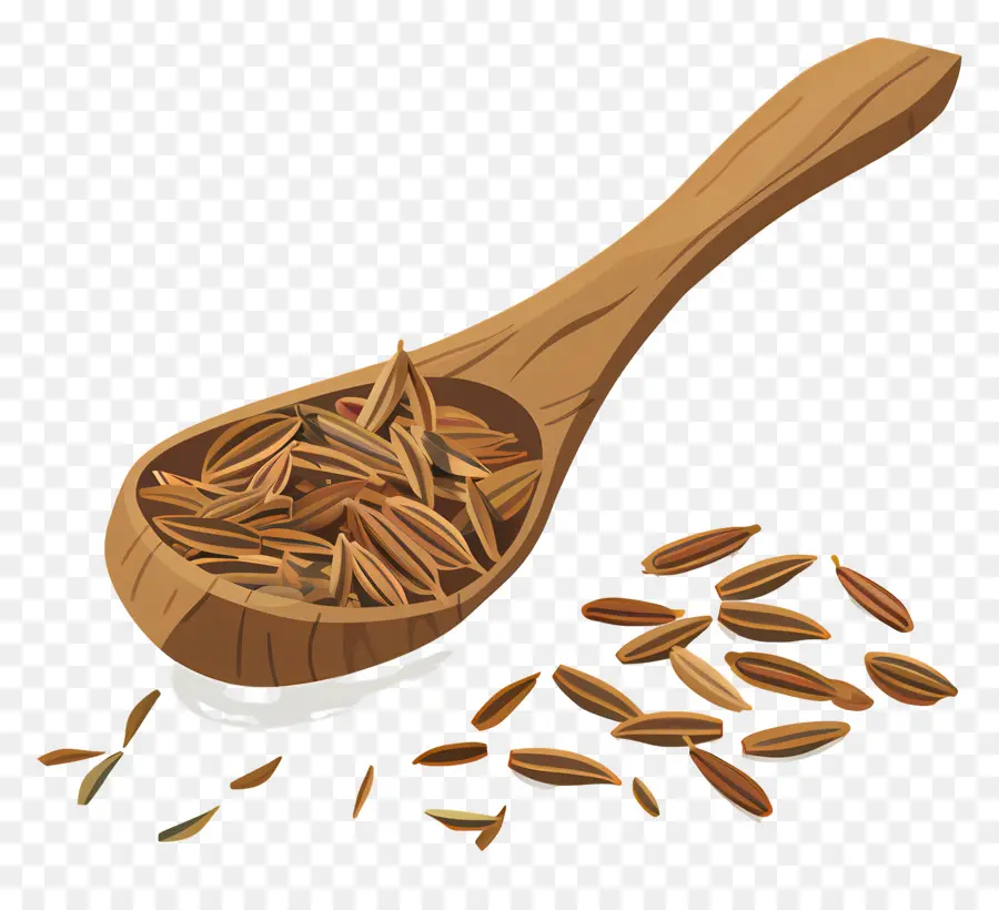 Graines De Cumin，Cuillère En Bois PNG