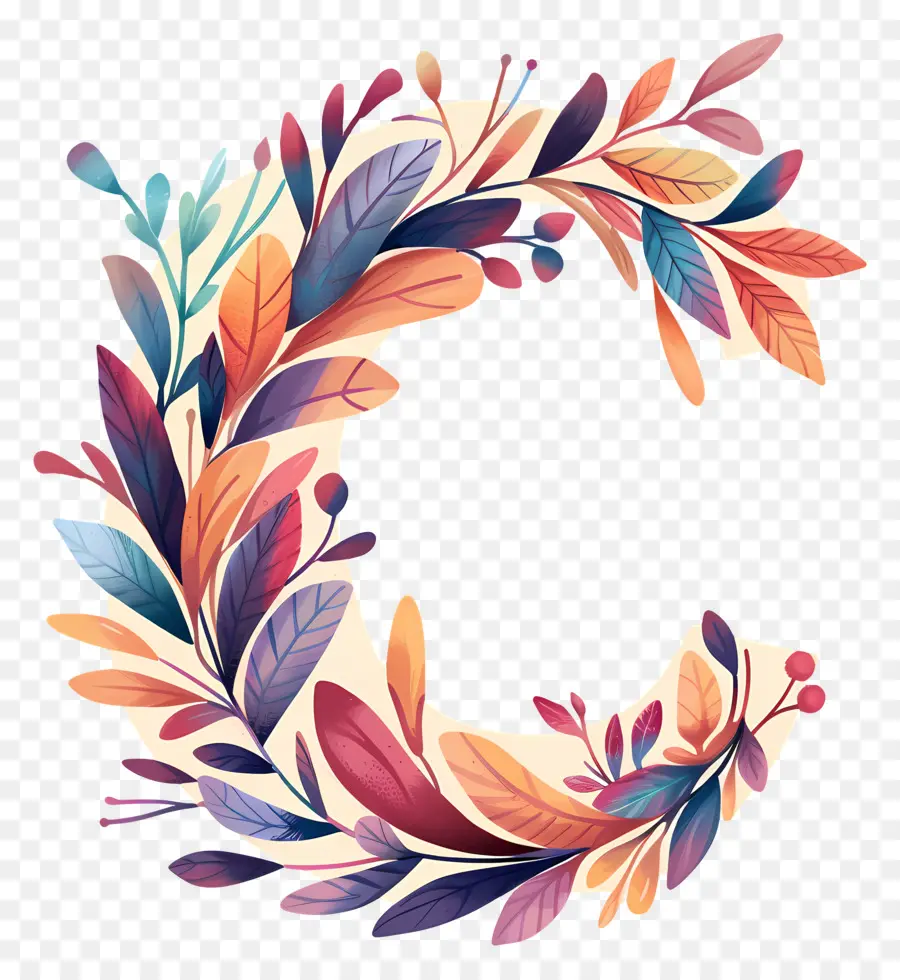 Lettre C，Floral Lettre PNG