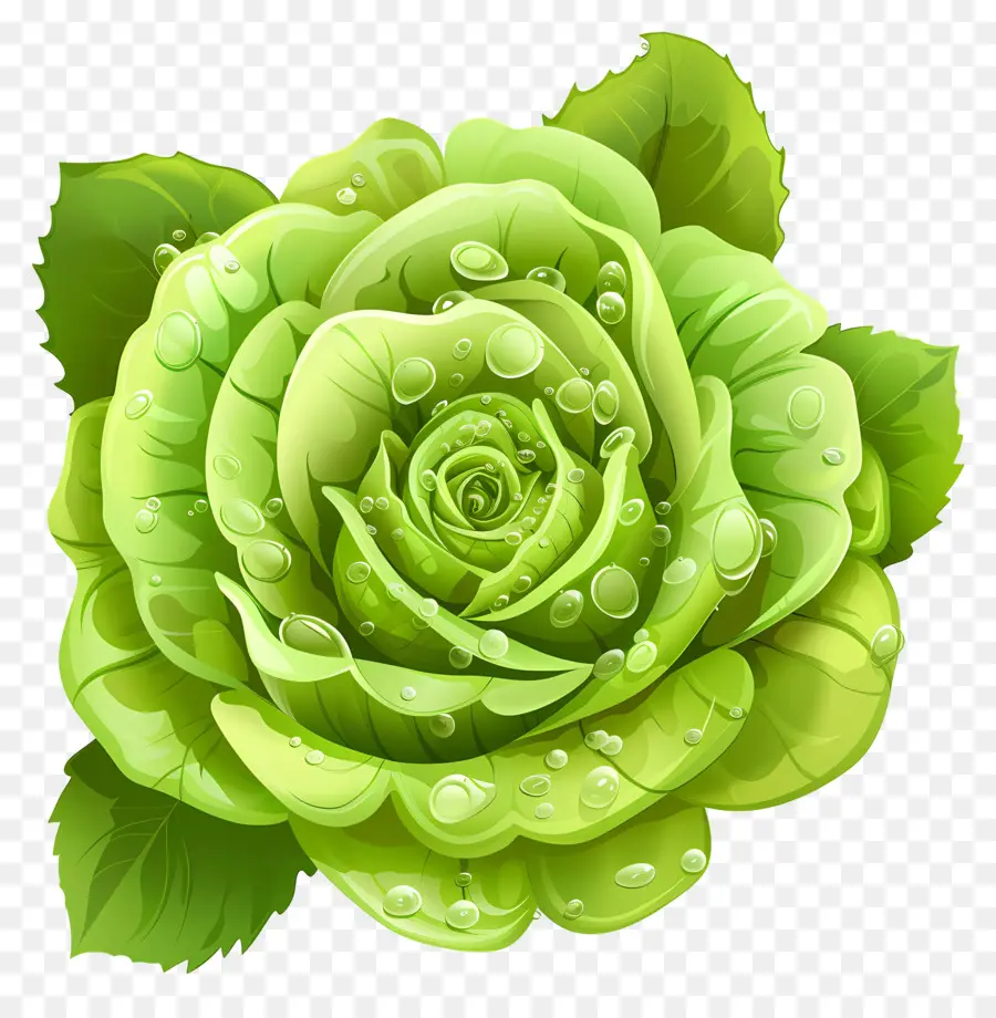 Rose Verte，Des Gouttelettes D'eau PNG