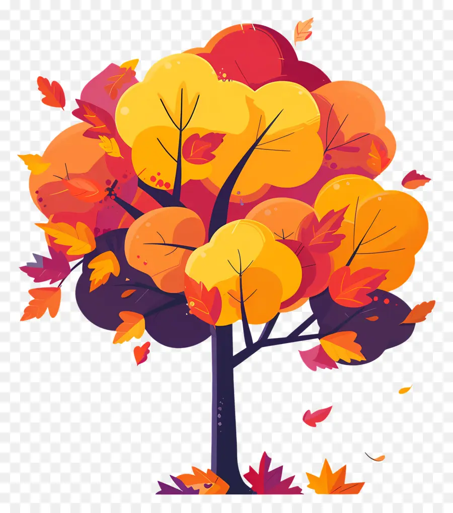 Automne, Arbre，Feuilles Colorées PNG