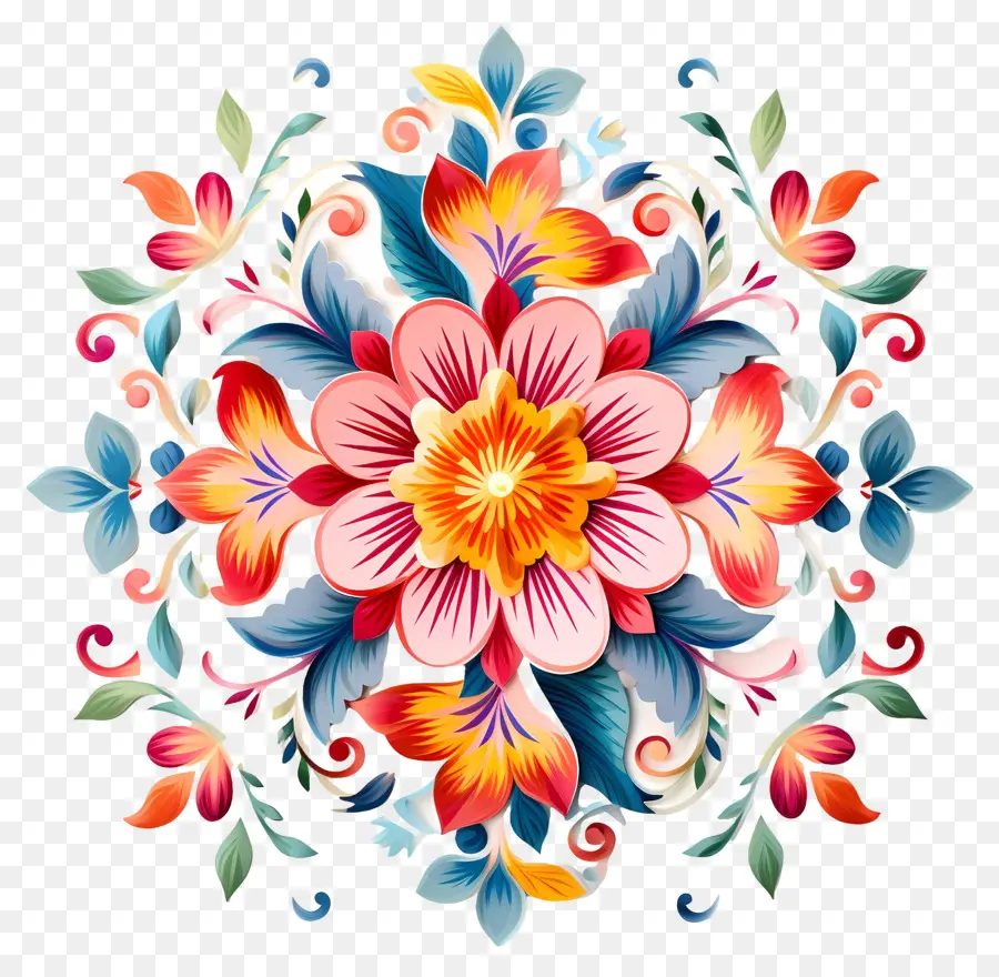 Rangoli Floral，Motif Floral PNG