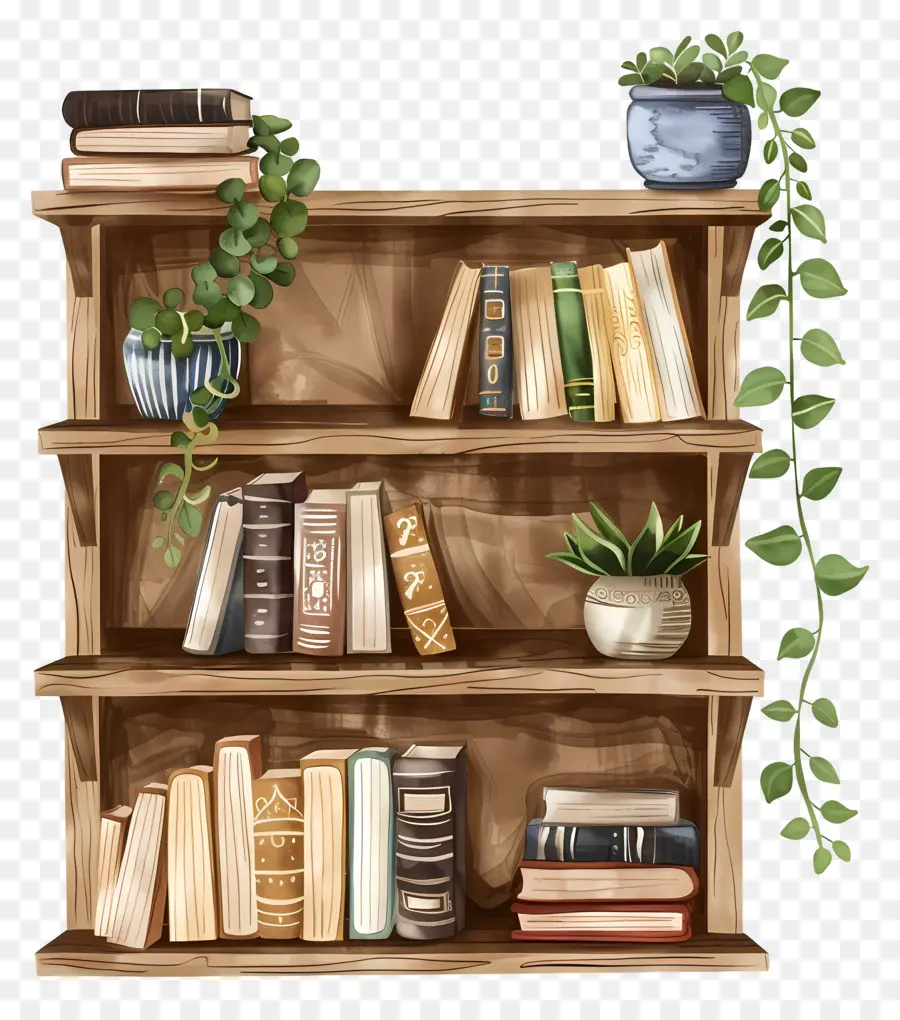 étagères，Bibliothèque En Bois PNG