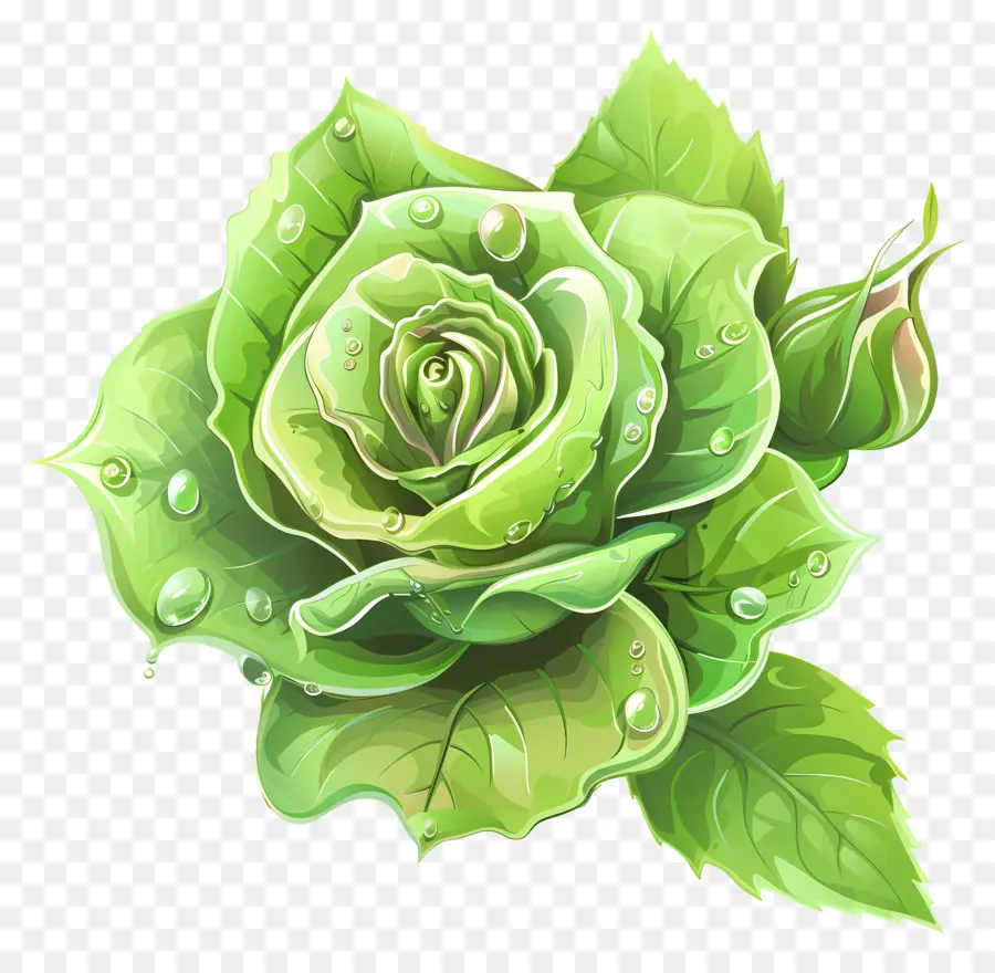 Rose Verte，Des Gouttelettes D'eau PNG