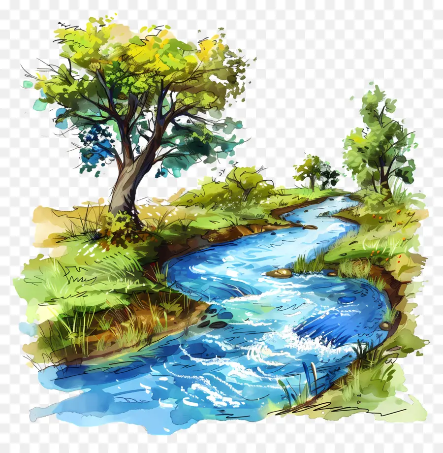 Rivière，Peinture à L'aquarelle PNG