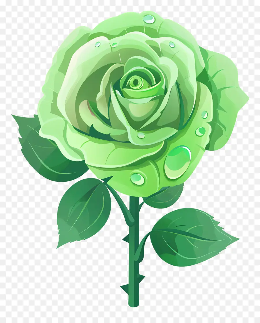 Rose Verte，Des Gouttelettes D'eau PNG