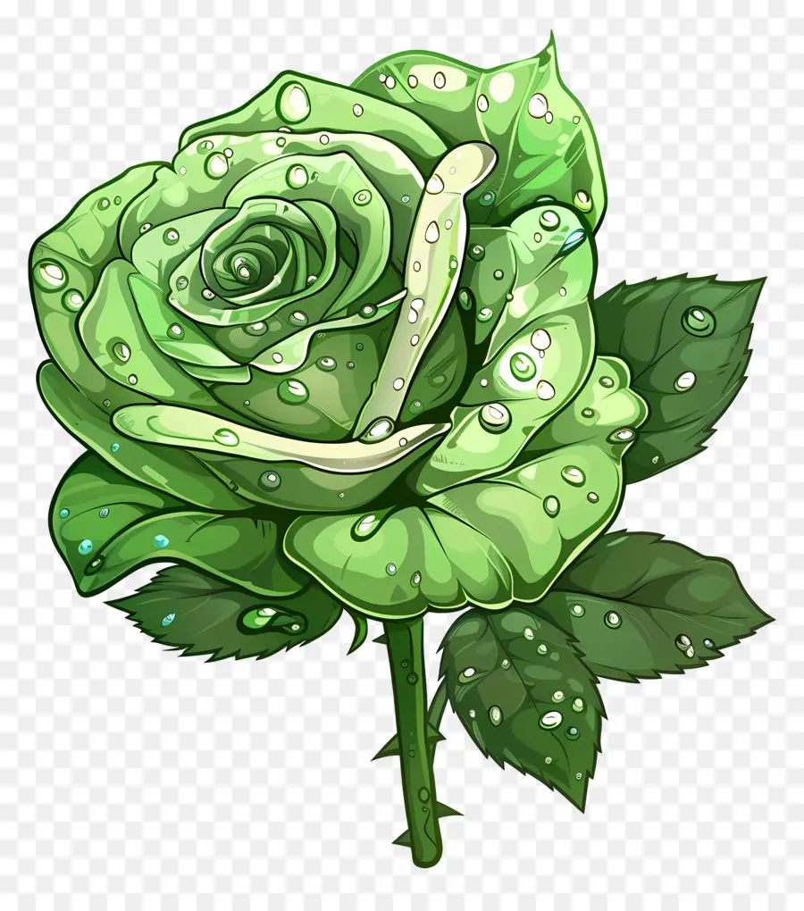 Rose Verte，Des Gouttelettes D'eau PNG