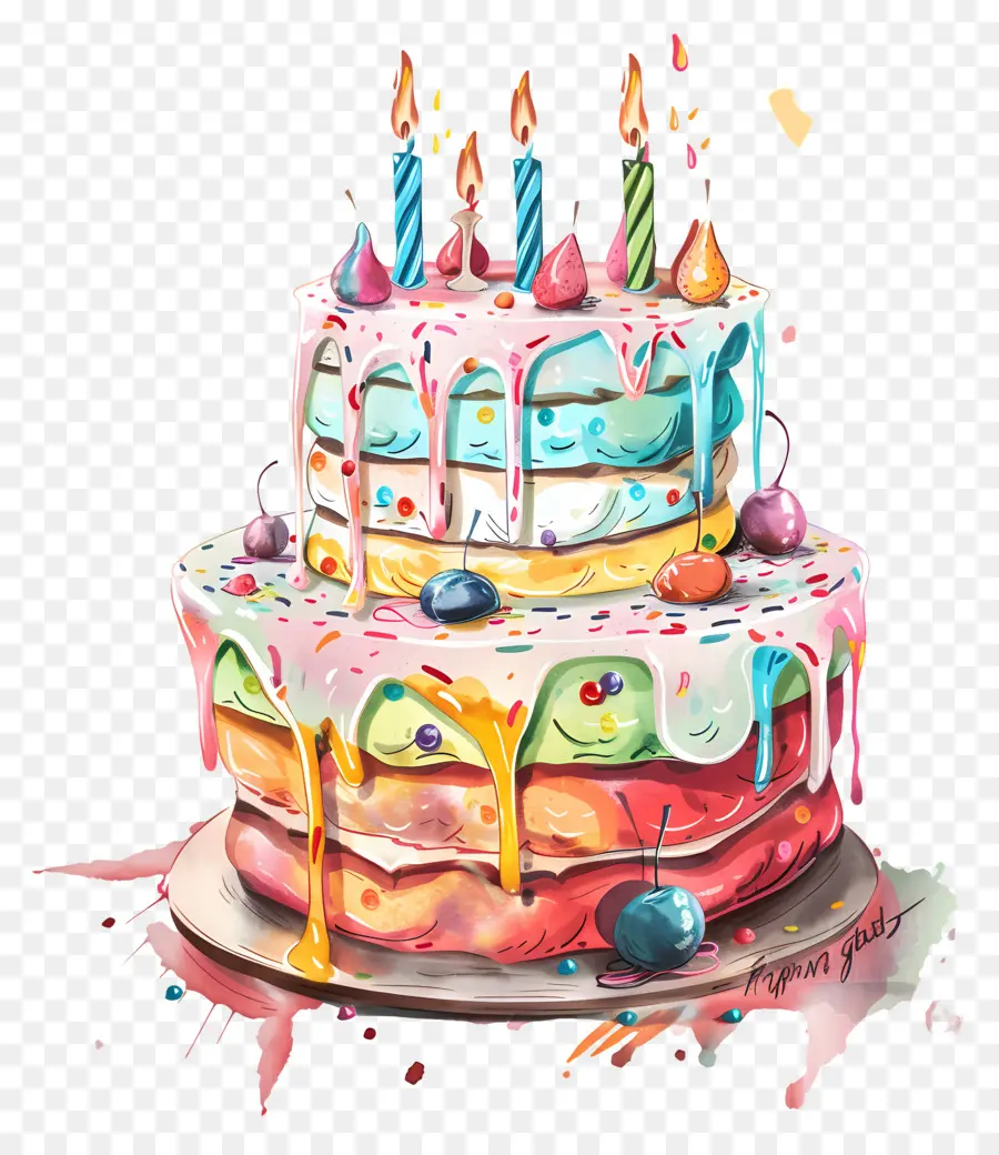 Gâteau D'anniversaire，Bougies Colorées PNG