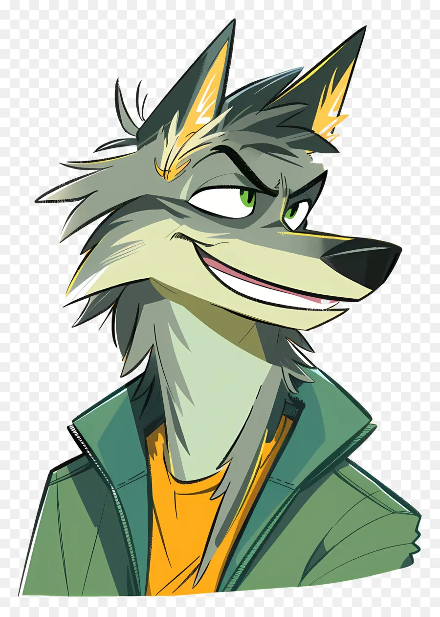 Dessin Animé Wolf，Yeux Verts PNG