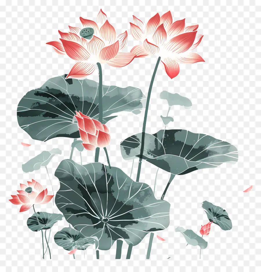 Des Fleurs De Lotus，Peinture PNG