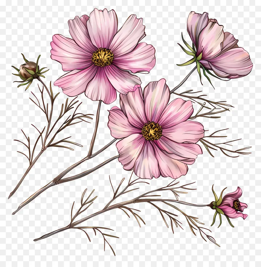 Cosmos Fleur，Fleurs Roses PNG