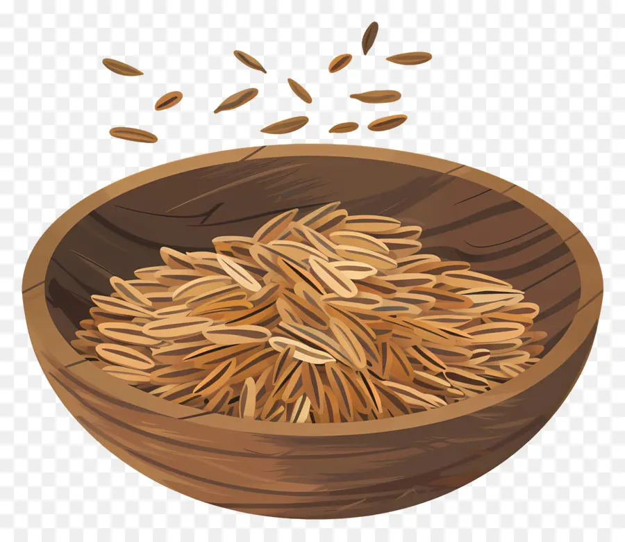 Graines De Cumin，Bol En Bois PNG