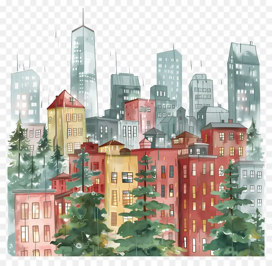 Paysage Urbain Pluvieux，Paysage Urbain PNG